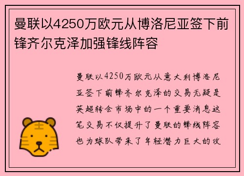 曼联以4250万欧元从博洛尼亚签下前锋齐尔克泽加强锋线阵容